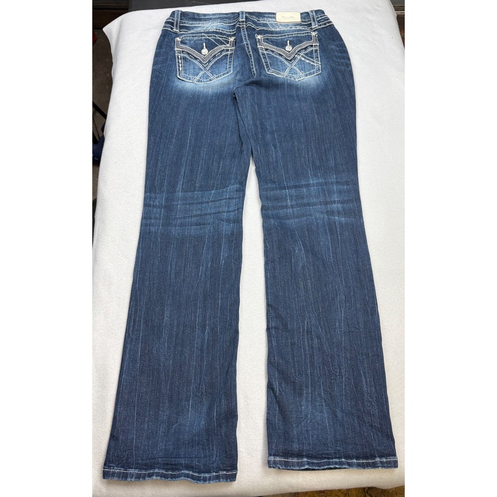 Miss Me Curvy Straight Jeans Womens 34x32 Y2K Rhinestone Dark Wash - Picture 2 of 15